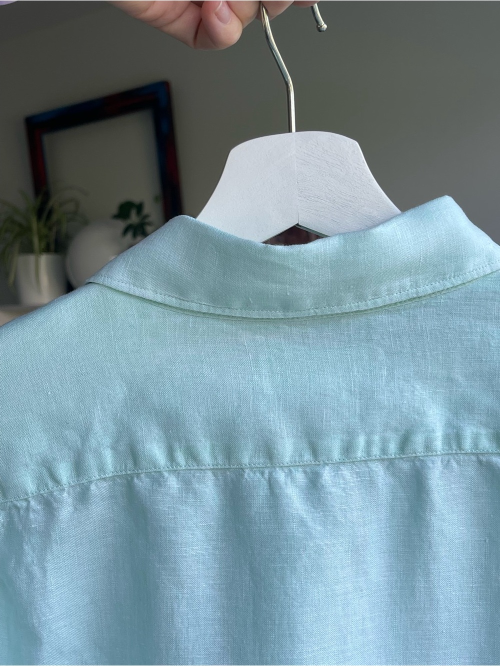NEW Uniqlo Light Mint Button-Down Long Sleeve Shirt Unisex Short length Casual - Picture 3 of 12